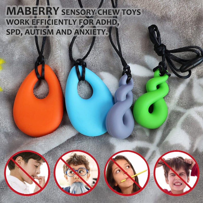 MaberryTech Direct Chew Necklace for Sensory Kids and Adults, 4 Pcs Food-Grade Silicone Chew Toys for Boys Girls with ADHD/Autism/SPD/Anxiety, Durable Chewy Necklace Sensory Reduce Chewing Fidgeting - BPA Free - Image 5